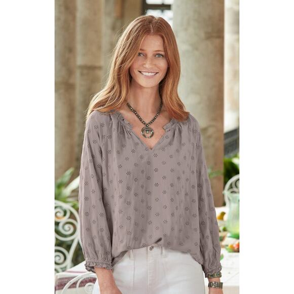 Sundance Dylan Eyelet Women's Blouse Top Shirt Gray Medium Boho Lace Romantic - Picture 1 of 6